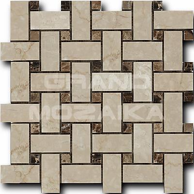 Мозаика из натурального камня, серия Basket Weave , размер чипа: 30x60, 15x15, цвет: бежевый, коричневый