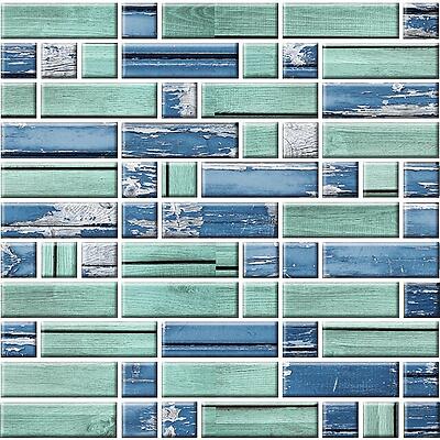 Стеклянная мозаика, серия Гранж , размер чипа: 79x25, 25x25, цвет: бирюзовый, серый, синий