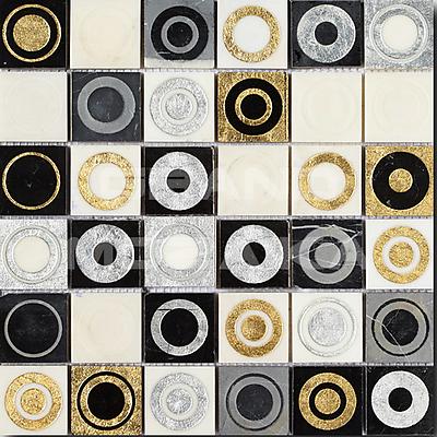 Мозаика из натурального камня, серия Equilibrio , размер чипа: 48x48, цвет: белый, золотой, серебряный, черный